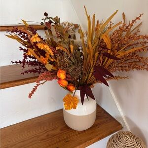 Autumn Harvest Faux Floral Arrangement in White Vase